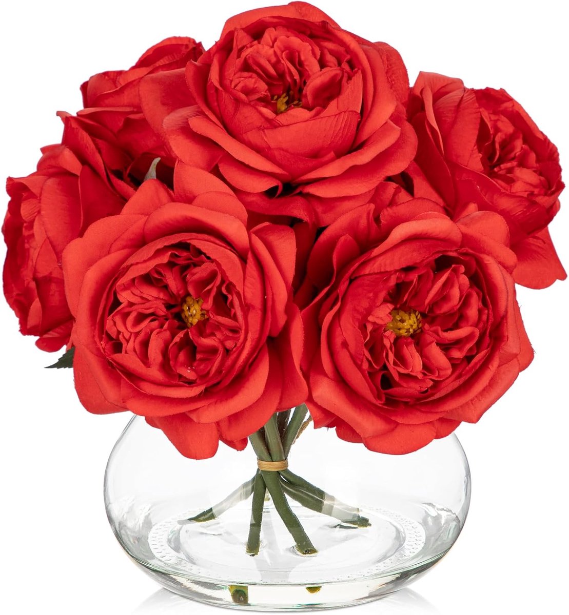 Kunstbloemen peonies in glazen vaas - 6 rozenkoppen - levensecht ontwerp - perfect voor bruiloften - m-winkel