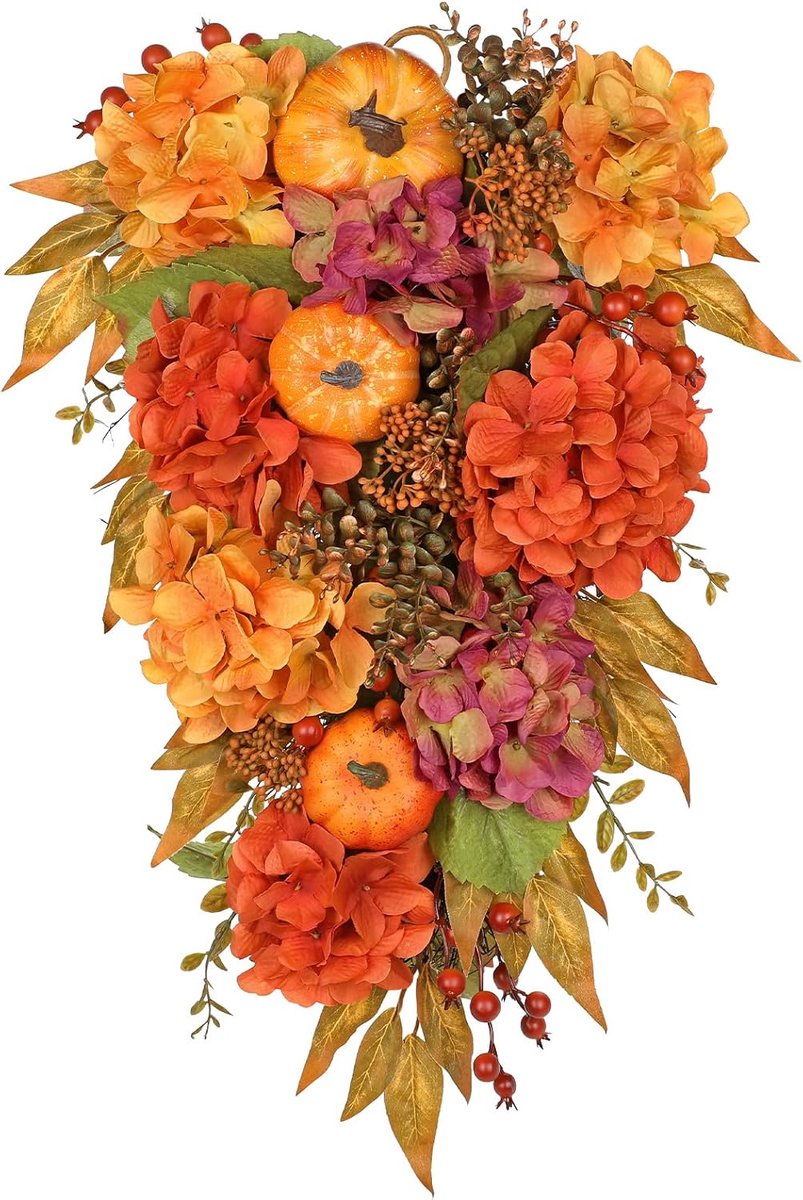 Herfstkrans 60cm - Kunstbloemen met pompoenen - Kleurrijke decoratie - Perfect voor deuren en muren - ShopVlot