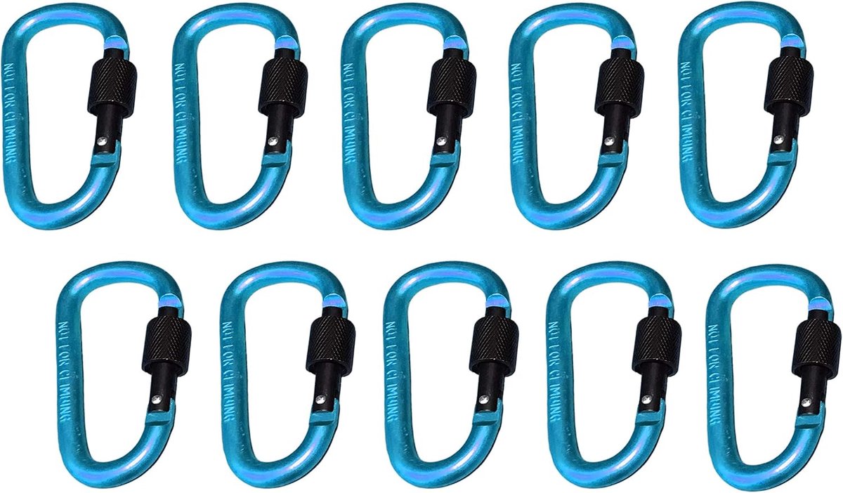 Karabijnhaken set van 10 - lichtblauw - 100 kg - ideaal voor veelzijdig gebruik - ShopVlot