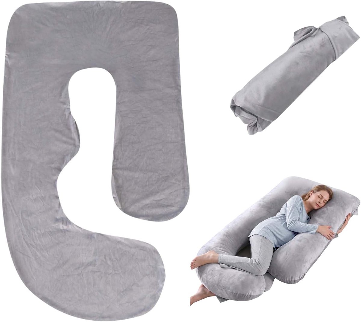 J-vormige kussenhoes 80 x 120 x 180 cm - kristalvelours - huidvriendelijk - ideaal voor zwangere vrouwen - ShopVlot