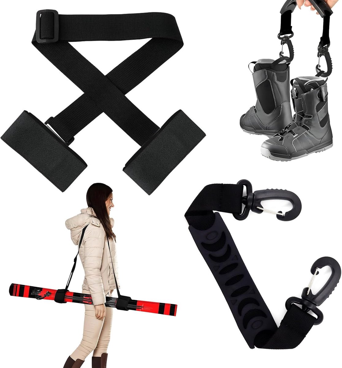 Ski schouderband verstelbaar - zwart - ski drager - comfortabel transport van ski's en stokken - ShopVlot