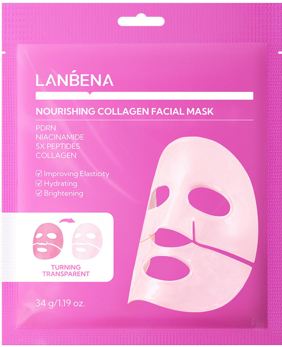 LANBENA Nourishing Collagen Facial Mask – Voedend Sheetmasker , Niacinamide, 5 Peptiden & Collageen – 34 g