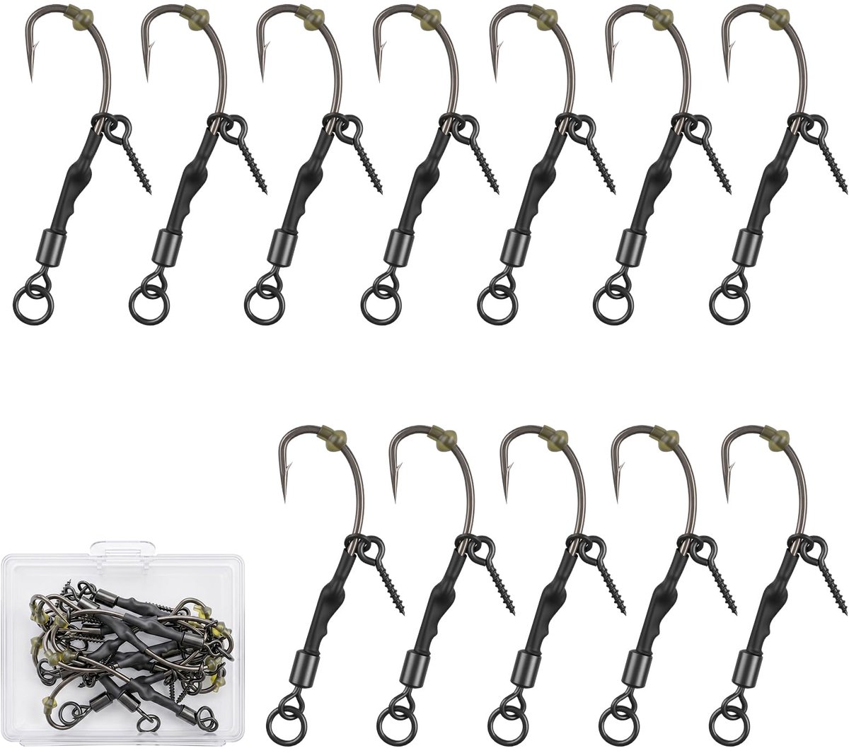 Visgerei kit Ronnie Rigs 12 stuks - Schroefhaak - Voor karper en bas - Eenvoudig te gebruiken - ShopVlot