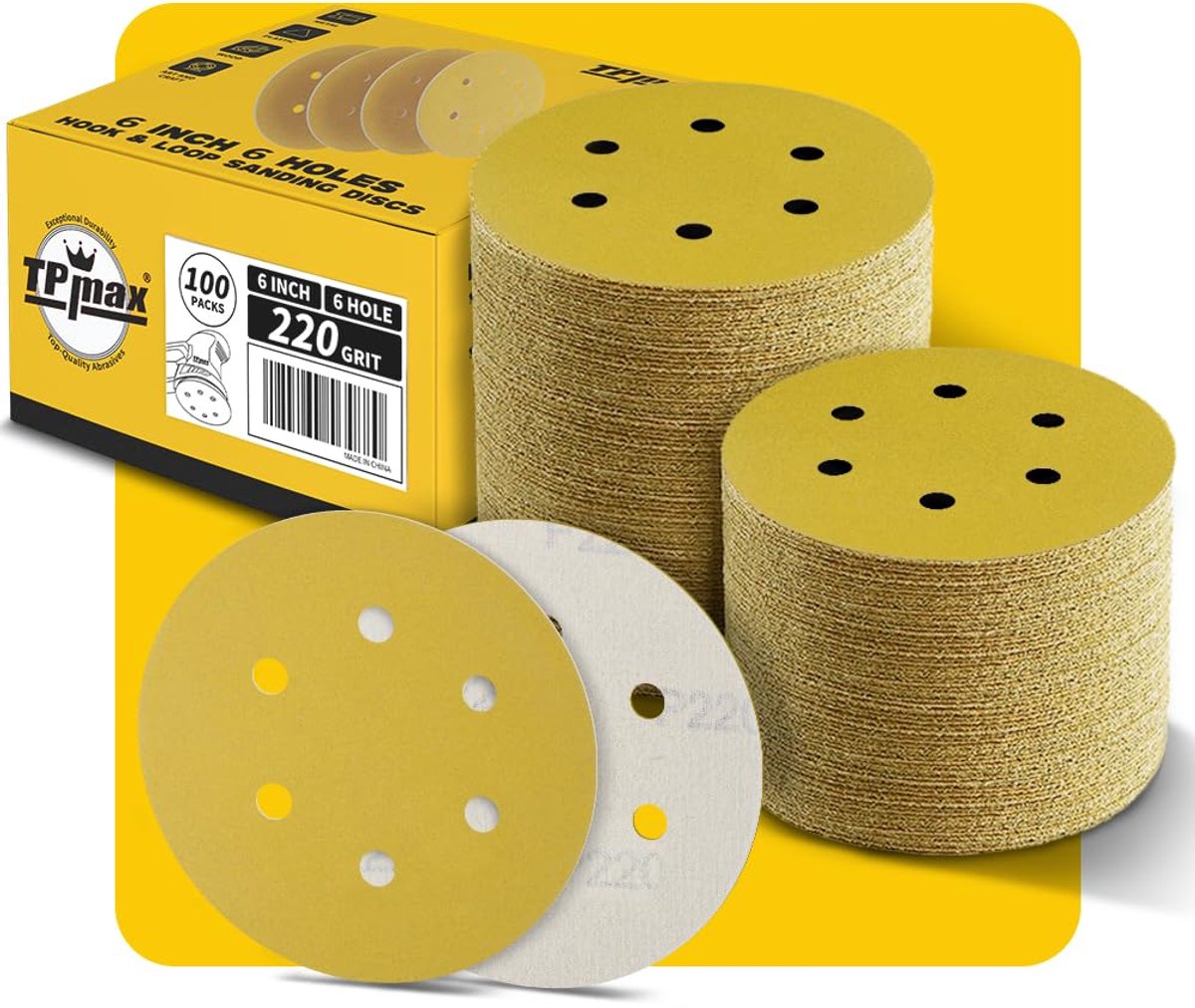 Schuurdiscs zelfklevend 150 mm - 220 grit - 6 gaten - voor hout en metaal - ShopVlot