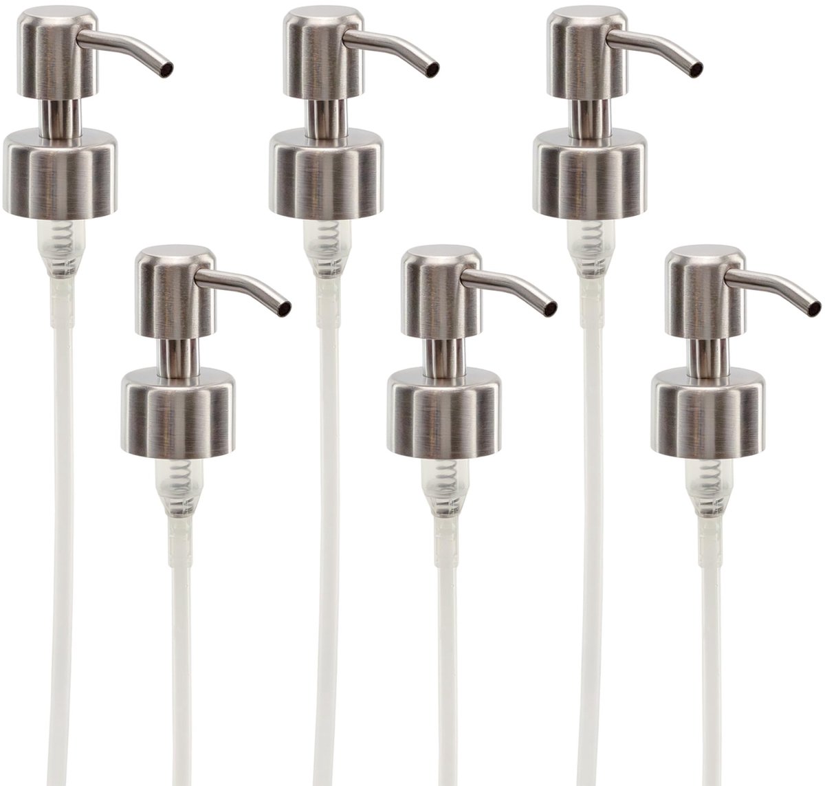 Set van 6 vervangende roestvrijstalen lotionpompen – 28/400 hals – Zeepdispenser Pompkop Vervangende Reserve - geschikt voor standaard 240 ml en 480 ml Boston Round flessen