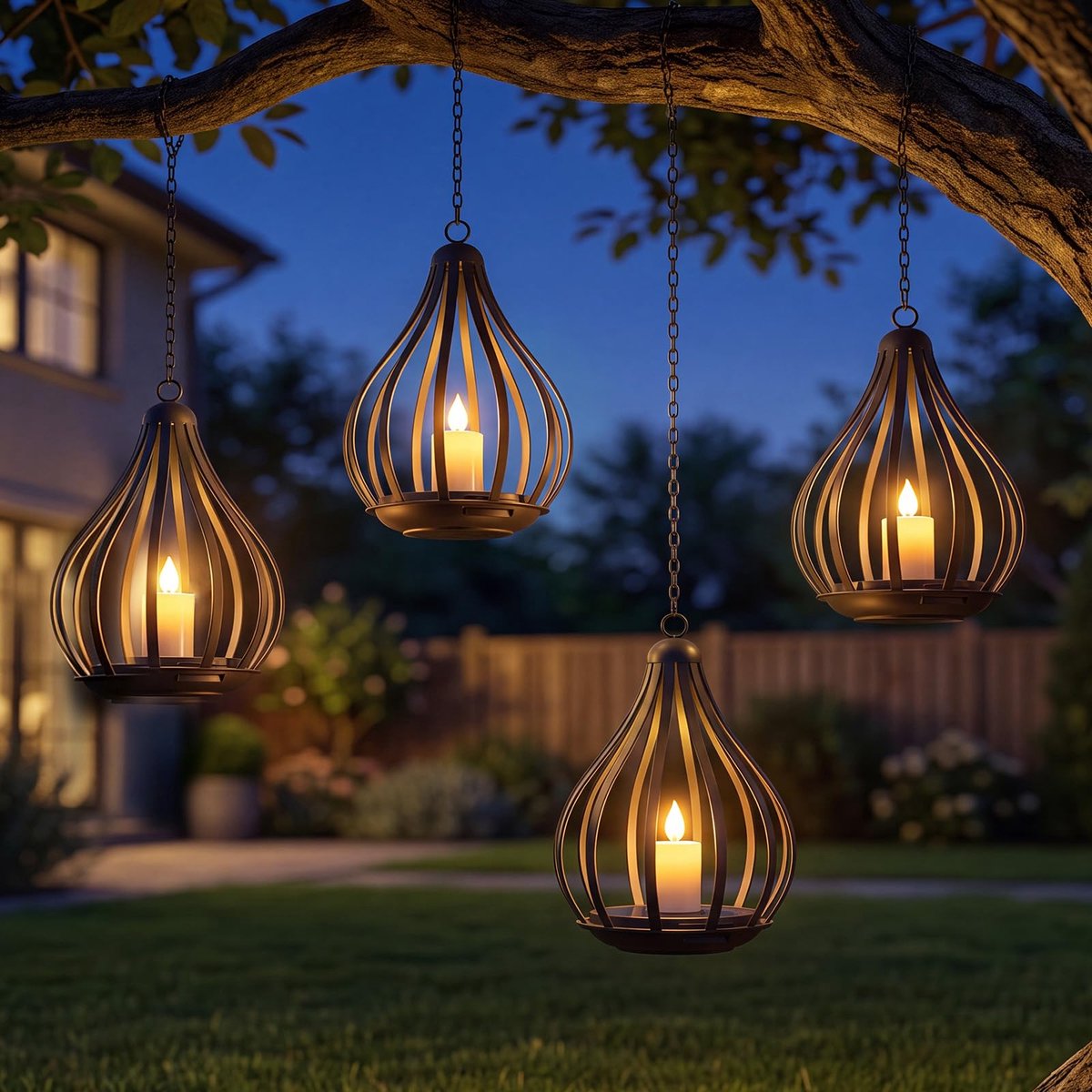 Solarlampen voor buiten - hangend - 4-delige set - flikkerende vlam - sfeervolle verlichting - ShopVlot
