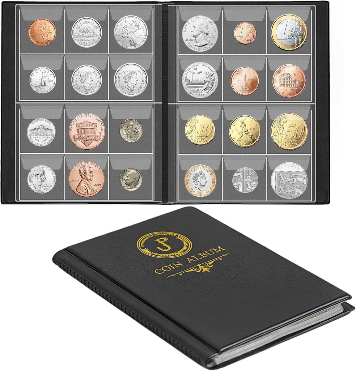 Coin Album met 120 Pockets voor Muntenverzameling - Houder voor Penny, Nickel en Dime