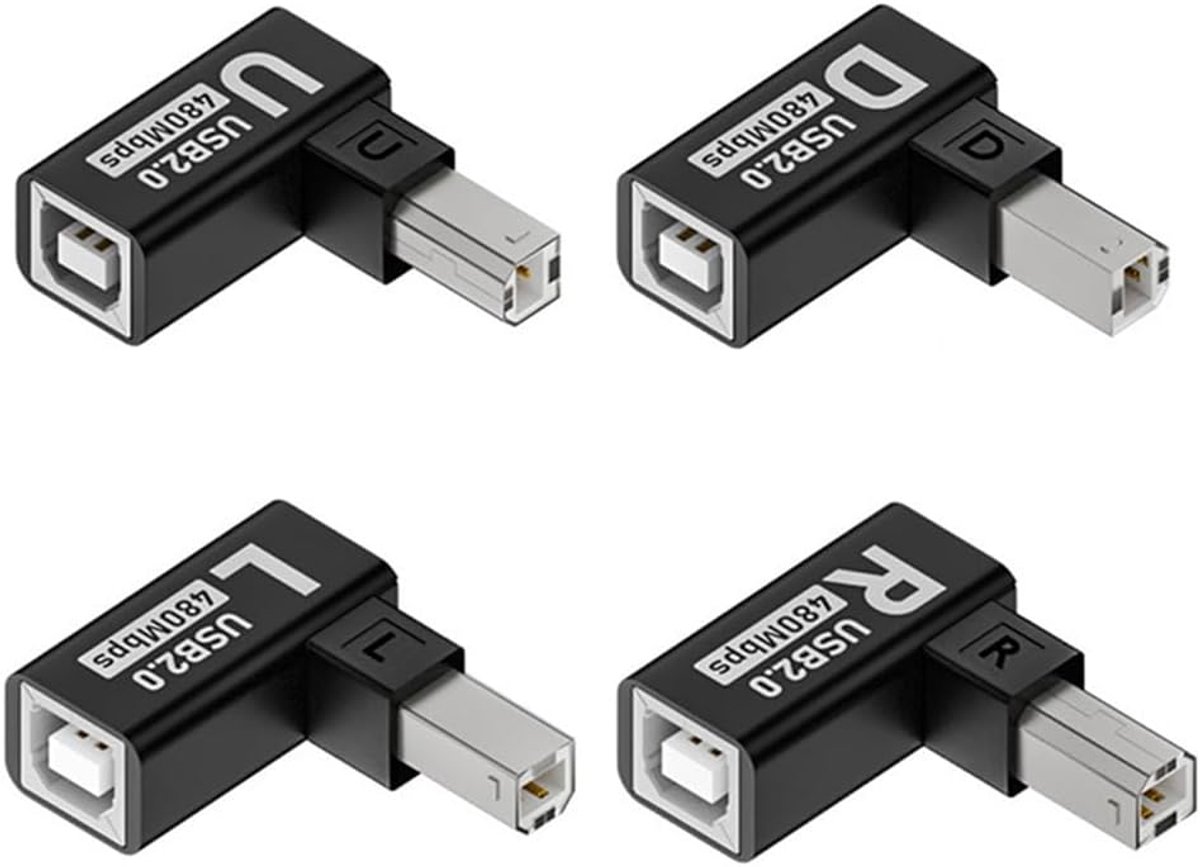 4pcs/lot USB 2.0 Type-B Male to Female Extension Adapter Horizontal Vertical Angle 90 Degree for Printer Scanner - ShopVlot