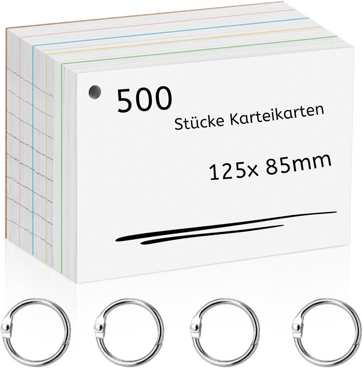 Agoer Pack of 500 Index Cards, Double-Sided Printed, Lined Index Cards (125 x 85 mm), with Power Cover and Loose Leaf - ShopVlot