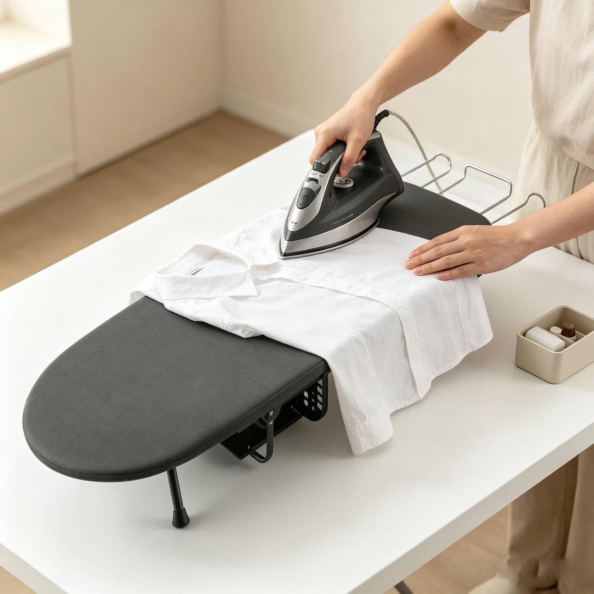 Folding ironing board, 81 x 30 cm, folding table ironing board, with steel frame and cotton cover, non-slip feet - ShopVlot