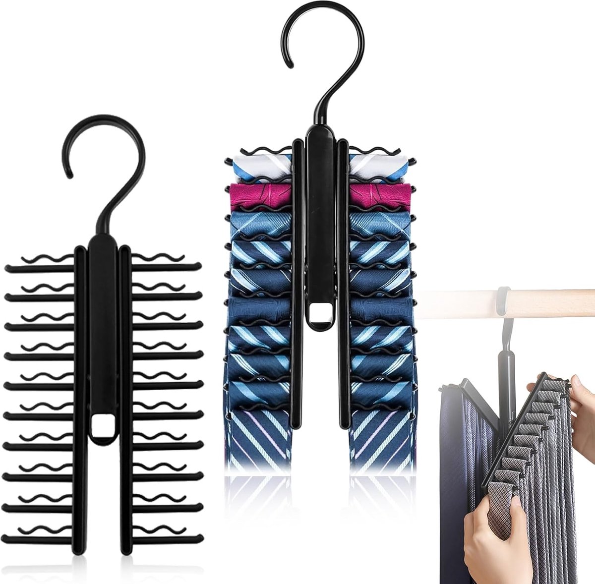 2 Pcs Tie Holders, Adjustable Tie Bracket with Non-Slip Clip, for Storing Ties, Belts, Scarves, Silk Scarves - ShopVlot