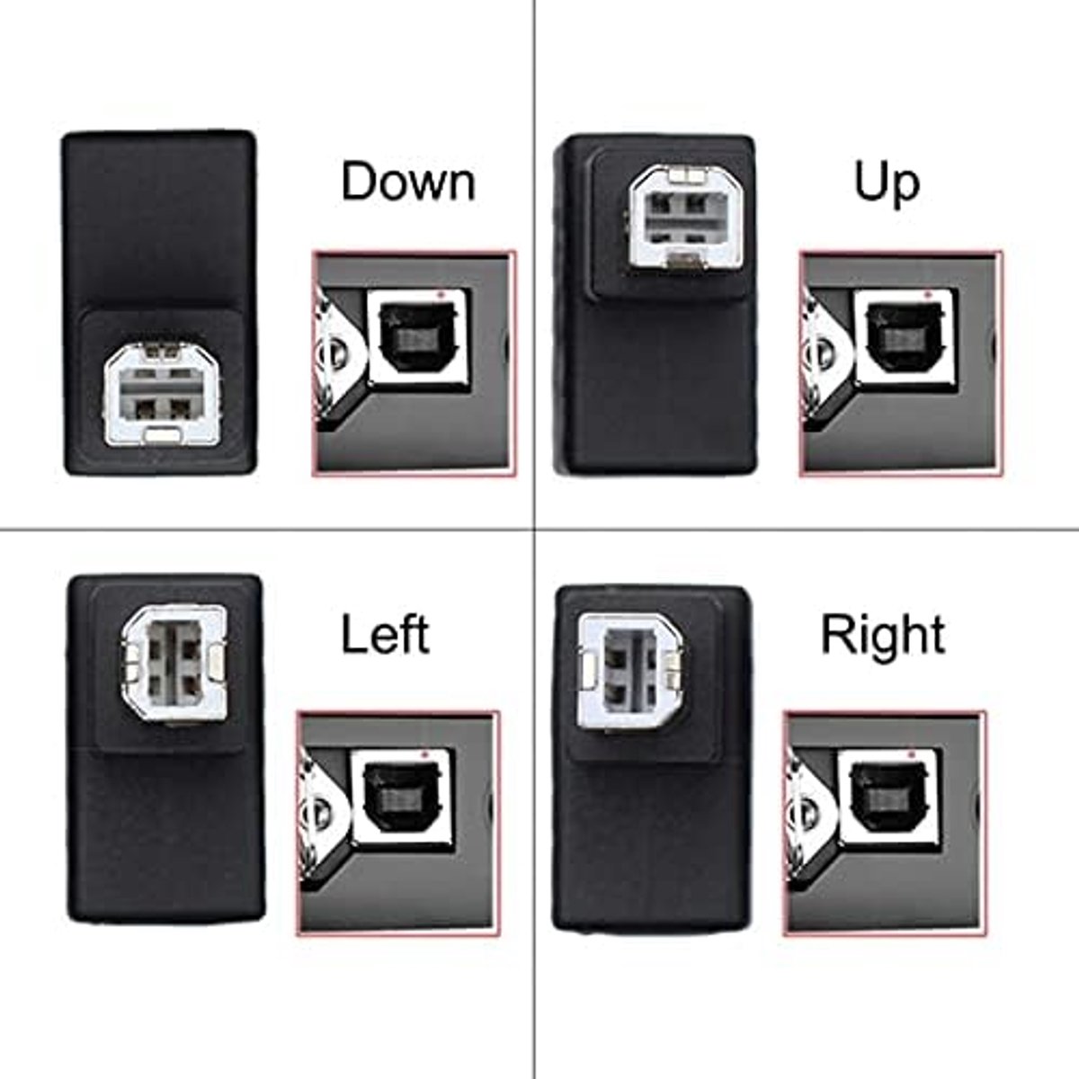 4Pcs USB 2.0 B Type Male to Female Extension Adapter Horizontal Vertical Angle 90 Degree for Disk Scanner - ShopVlot