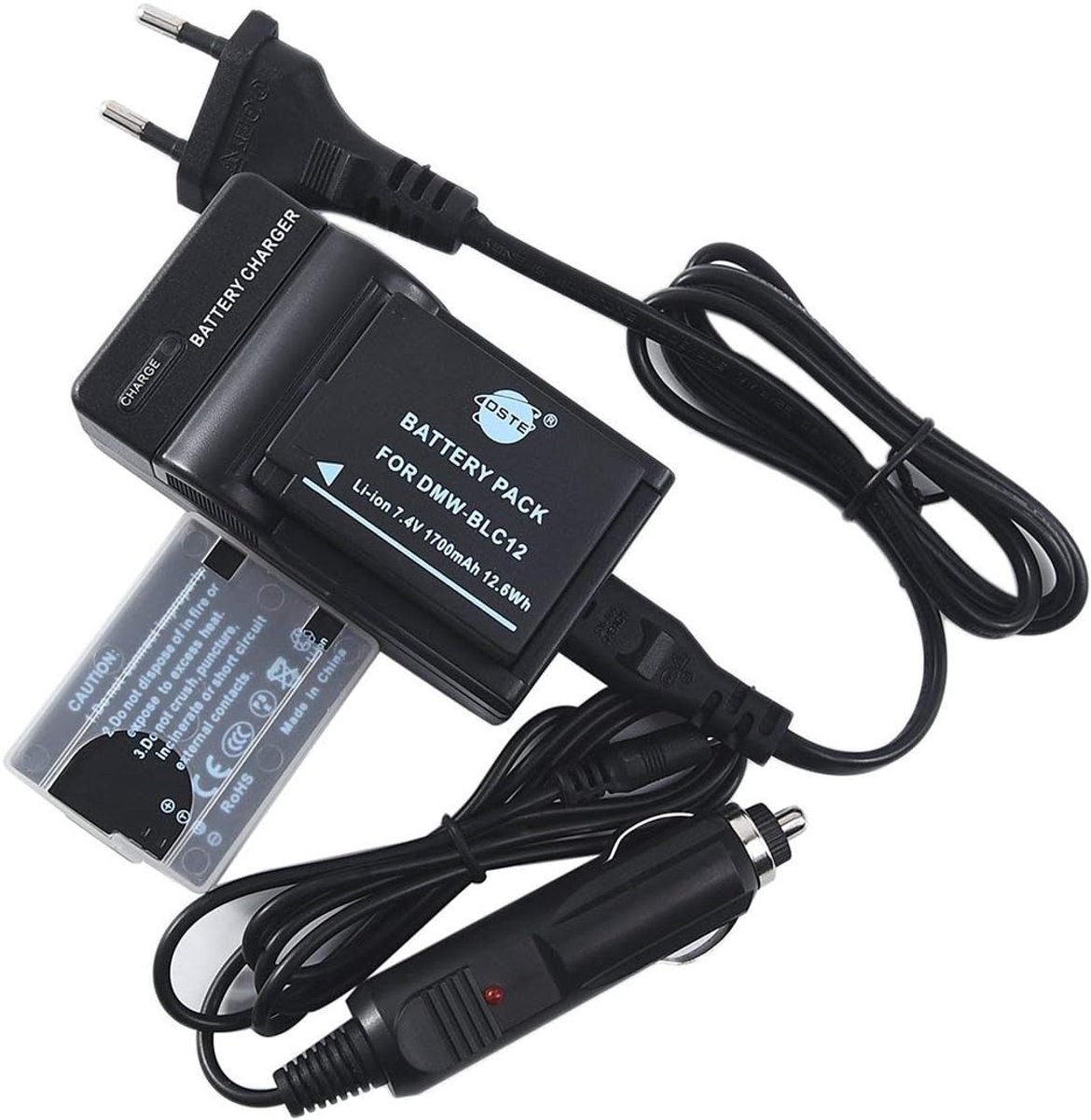 DSTE 2PCS DMW-BLC12 Replacement Battery and Charger Compatible with Panasonic DMC-GH2 DMC-FZ200GK DMC-FZ1000 - ShopVlot