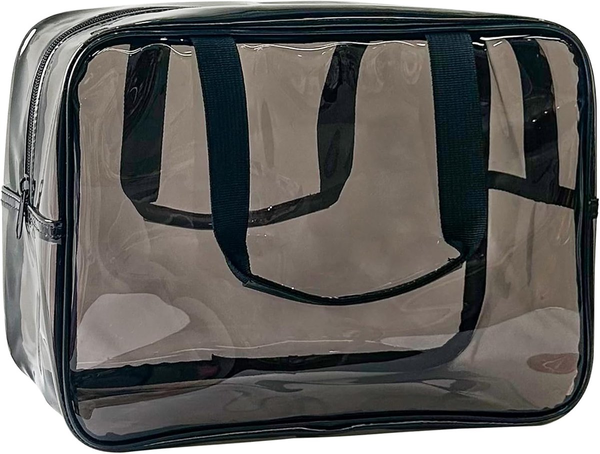 Transparent Waterproof Vinyl Handbag Makeup Waterproof Shoulder Tote Bag 30 x 13 x 21 cm, Black, modern - ShopVlot