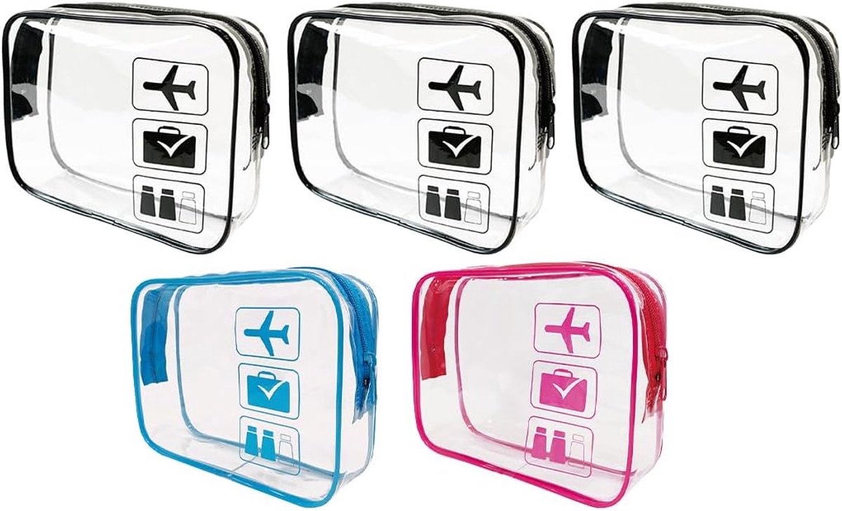 Pack of 5 Transparent Suitcase Bags Cosmetic Bag Travel Transparent for Liquids Aircraft Transparent for Transporting - ShopVlot