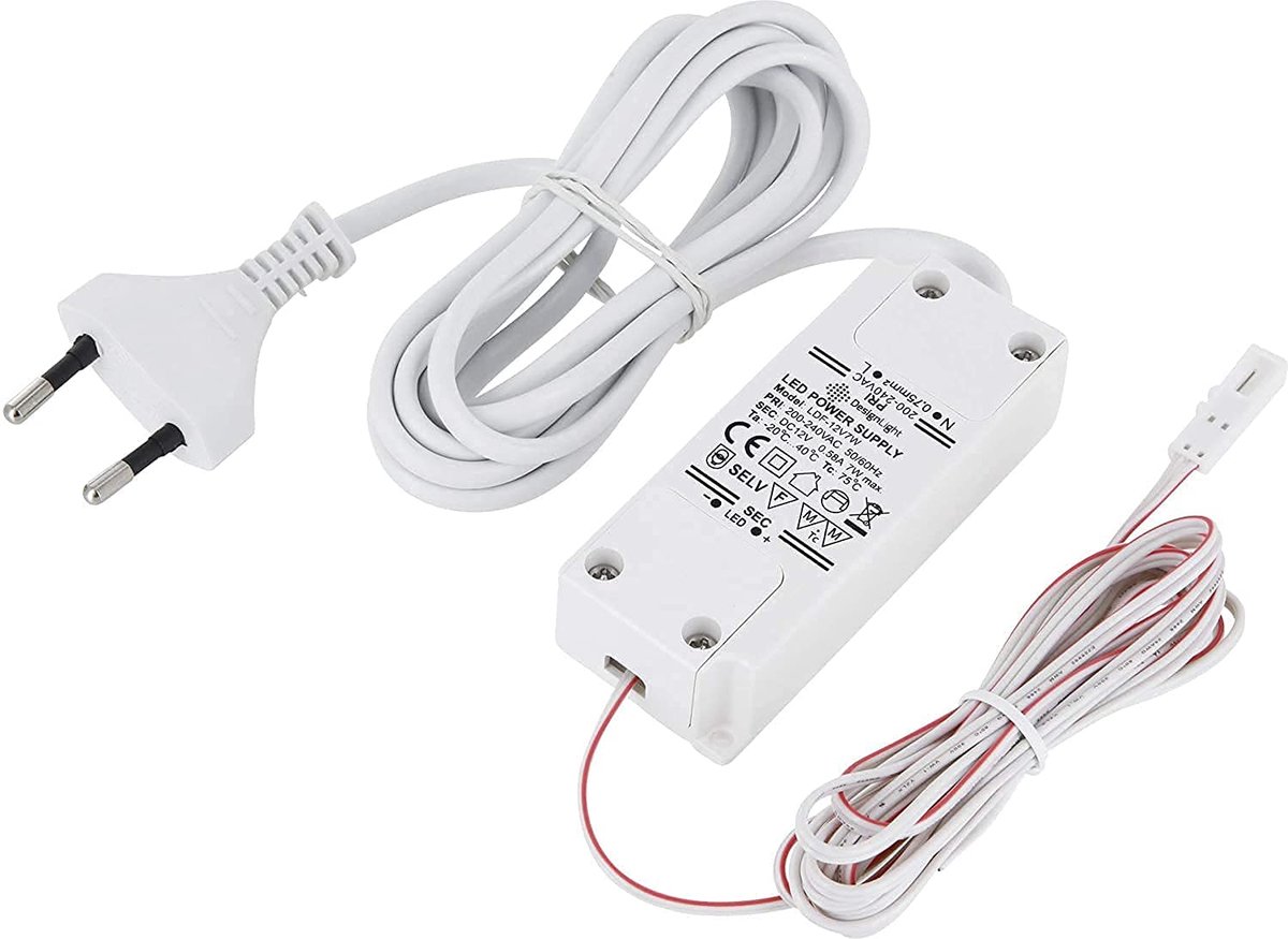 12V MINI-AMP - LED transformer power supply 7W - with EURO-plug and MINI-AMP connection - white - ShopVlot