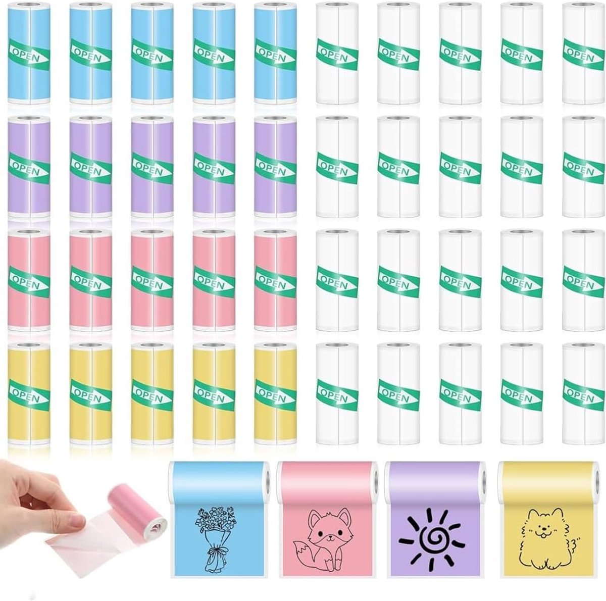 40 rollen thermisch printerlabelpapier, zelfklevend thermisch printerpapier voor draagbare zakprinters, zonder inkt - ShopVlot