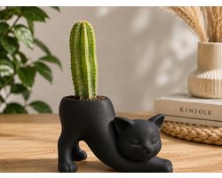 Kattenbloempot Zwart – Moderne Kleine Decoratieve Plantenpot voor Binnen Kat Design - Poes bloempot - Design - 3D print
