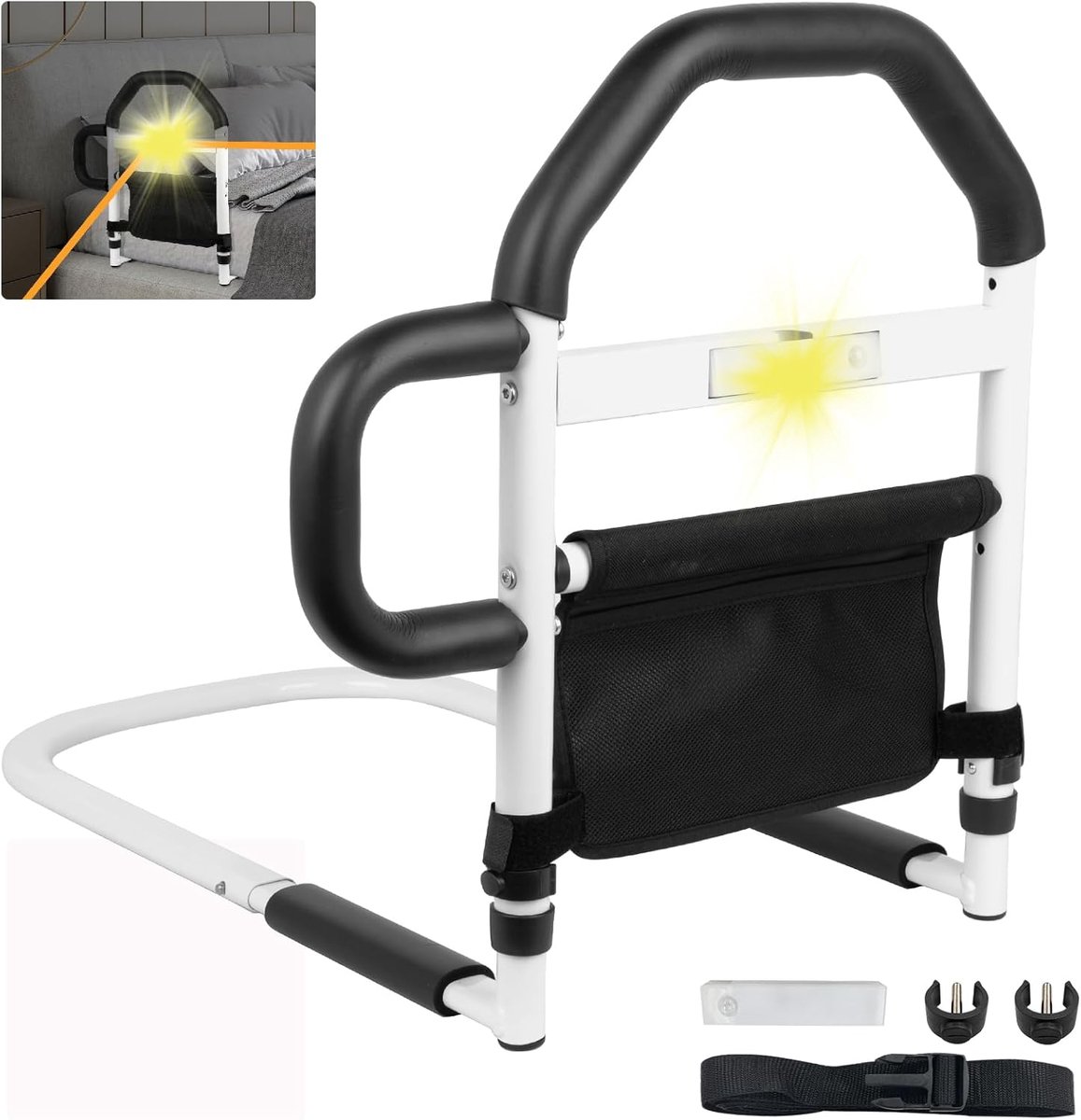 Upgrade Bed Assist Rails Adjustable with Smart Lights, Safety Bed Handle with Bag, Fall Prevention Hand Guards - ShopVlot