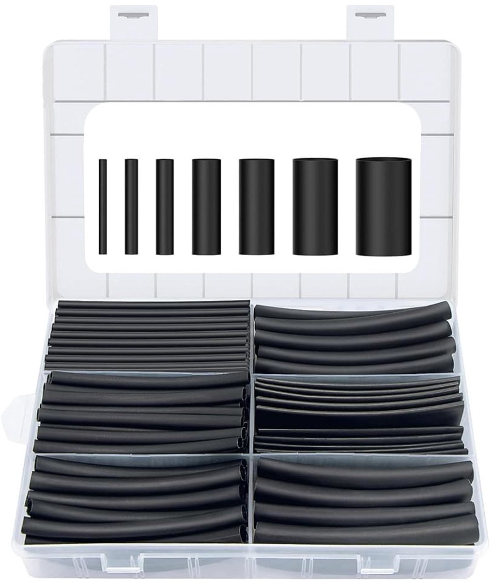 Heat Shrink Tubing Set, Waterproof Black Assortment, 180 Pieces, PE 7 Sizes, 2.4-19.1 mm, for Industrial Cable - ShopVlot