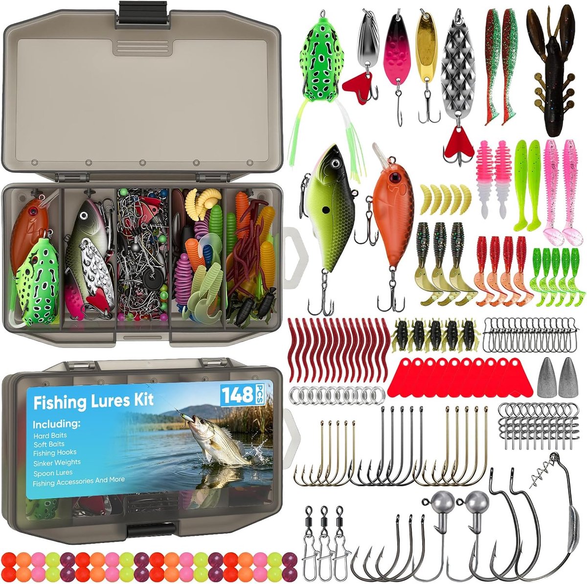 148 Pcs Fishing Bait Set with Tackle Box Fishing Accessories - ShopVlot