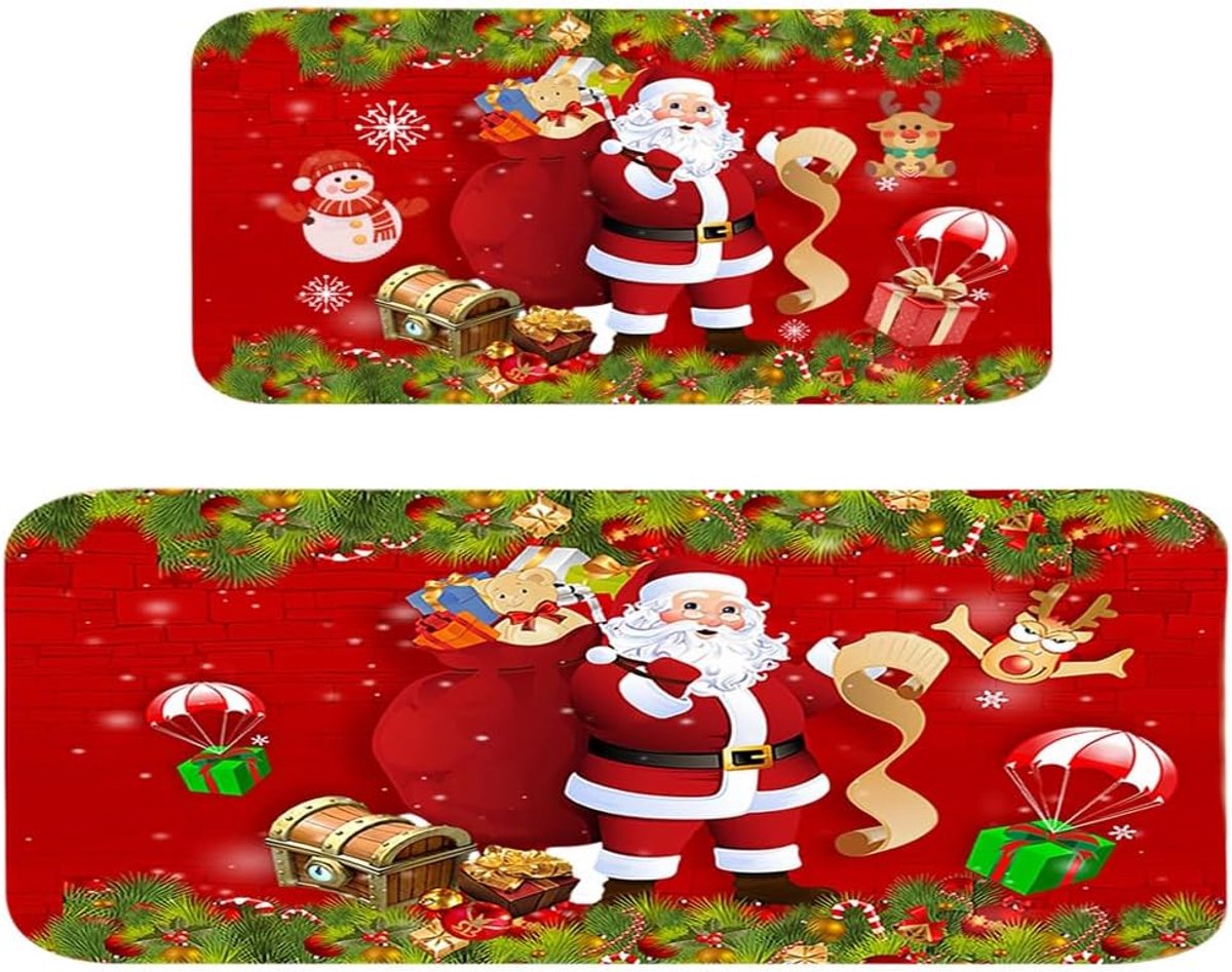 Santa Kitchen Mat, Rug Christmas, Dirt-Resistant and Non-Slip Kitchen Mat for Indoor and Outdoor Holiday, Decorations - ShopVlot