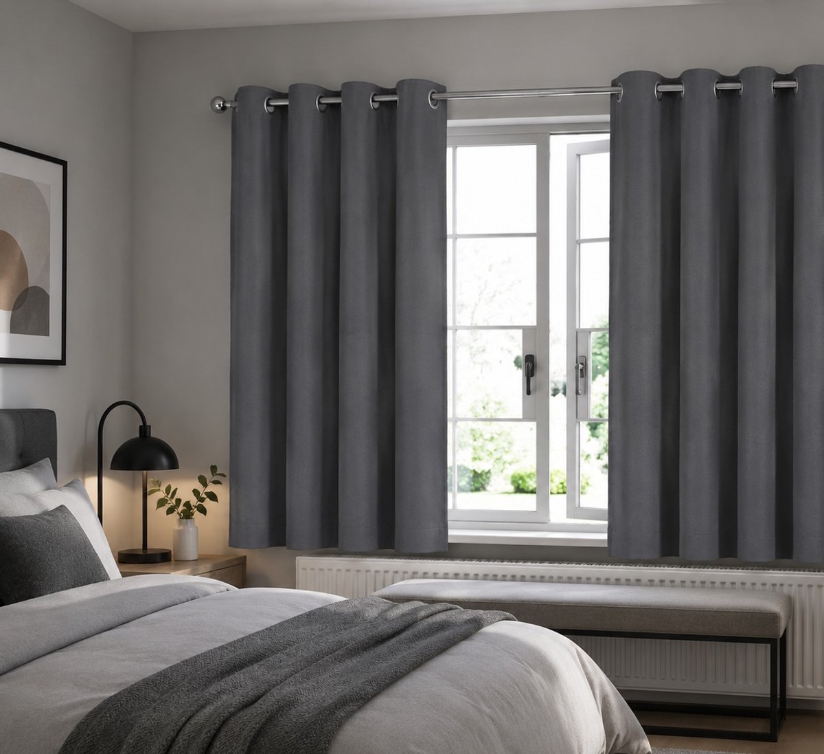 Maroyathome RUBEN - Gordijn - Verduisterend - met Ringen - kant en klaar - 150 x 180 cm - 150 cm breedte en 180 cm lengte - Antraciet - 1 Stuk