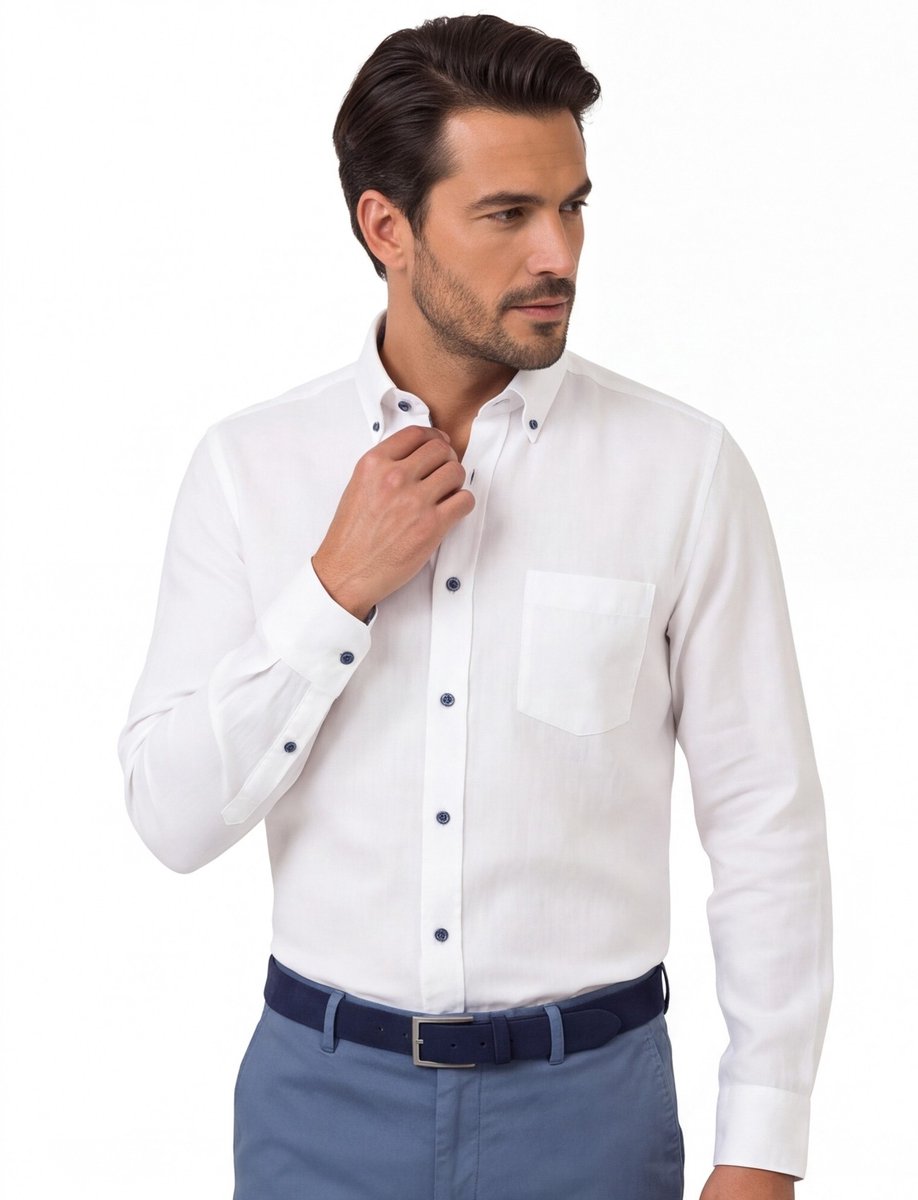 Overhemd wit Casa Moda borstzak button-down collar witte knopen