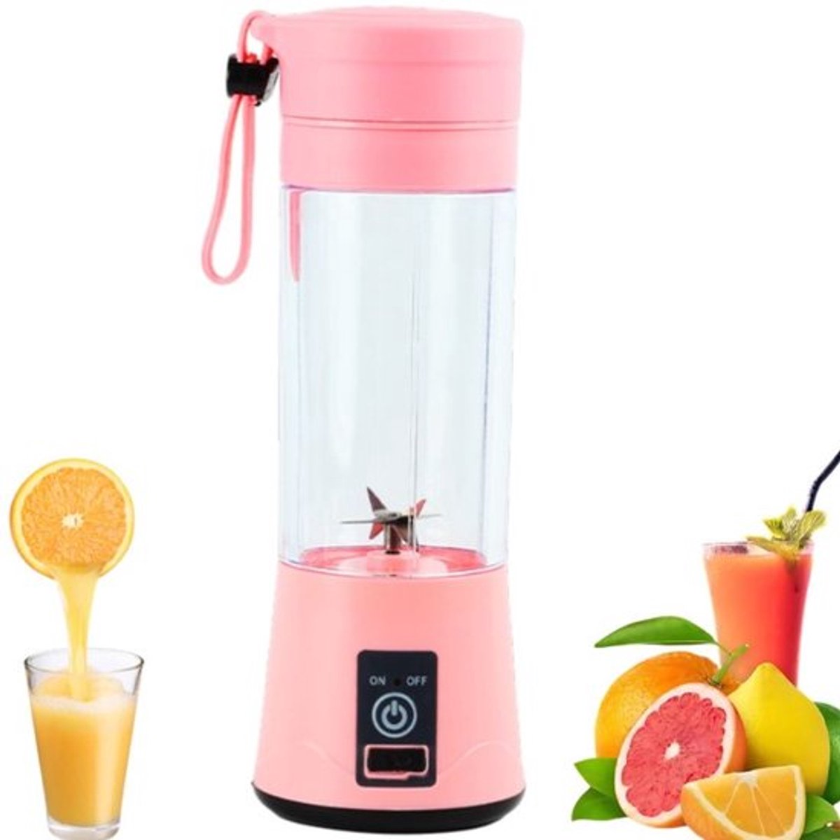 Mini sapcentrifuge - Sapbeker - Elektrische sapcentrifuge - 6 messen - USB - Geschikt voor het persen van fruit en groenten - Babyvoeding - Mixen - Roze - 7,5*7,5*23 cm - 380 ml - 25 W