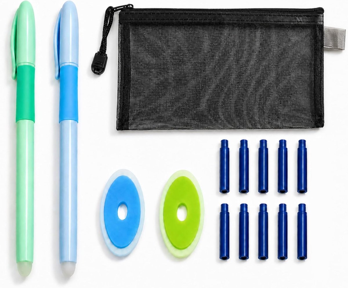 Vulpennen uitwisbaar 12 stuks - ergonomische rubberen handgreep - sneldrogende inkt - ideaal voor school of kantoor - ShopVlot