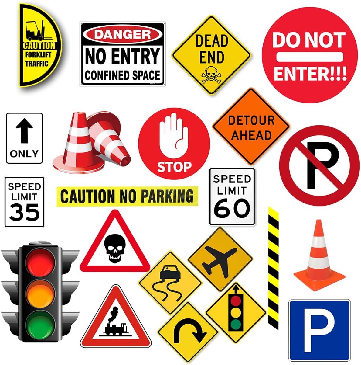 Verkeersborden muurstickers - 21-delige set - vinyl - voor kinderkamer of speelkamer decoratie - ShopVlot