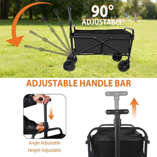 Wolcky Opvouwbare Campingwagen - 50L Bolderkar - 75 kg Draagvermogen - Strandkar - Transportwagen met Verstelbare Handgreep — afbeelding 3