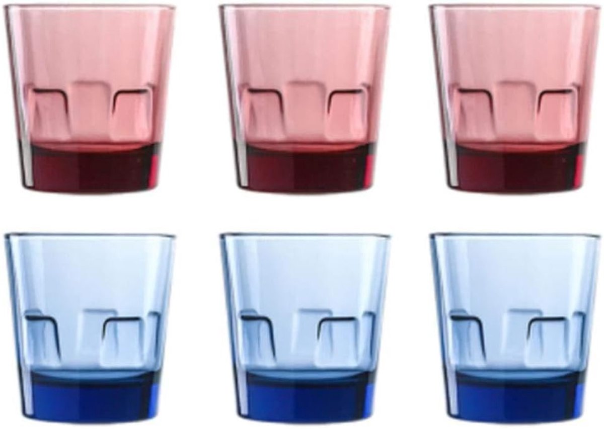 Sapglas kleurrijk 6 stuks - dikwandig - roze blauw - ideaal voor drankjes - ShopVlot