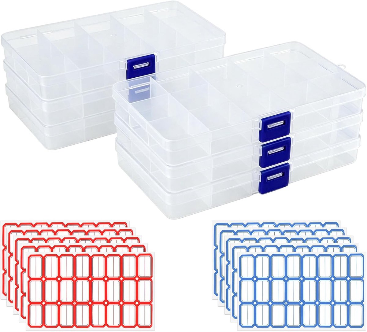 Transparante plastic sorteerdozen set van 6 voor efficiënt organiseren en opbergen