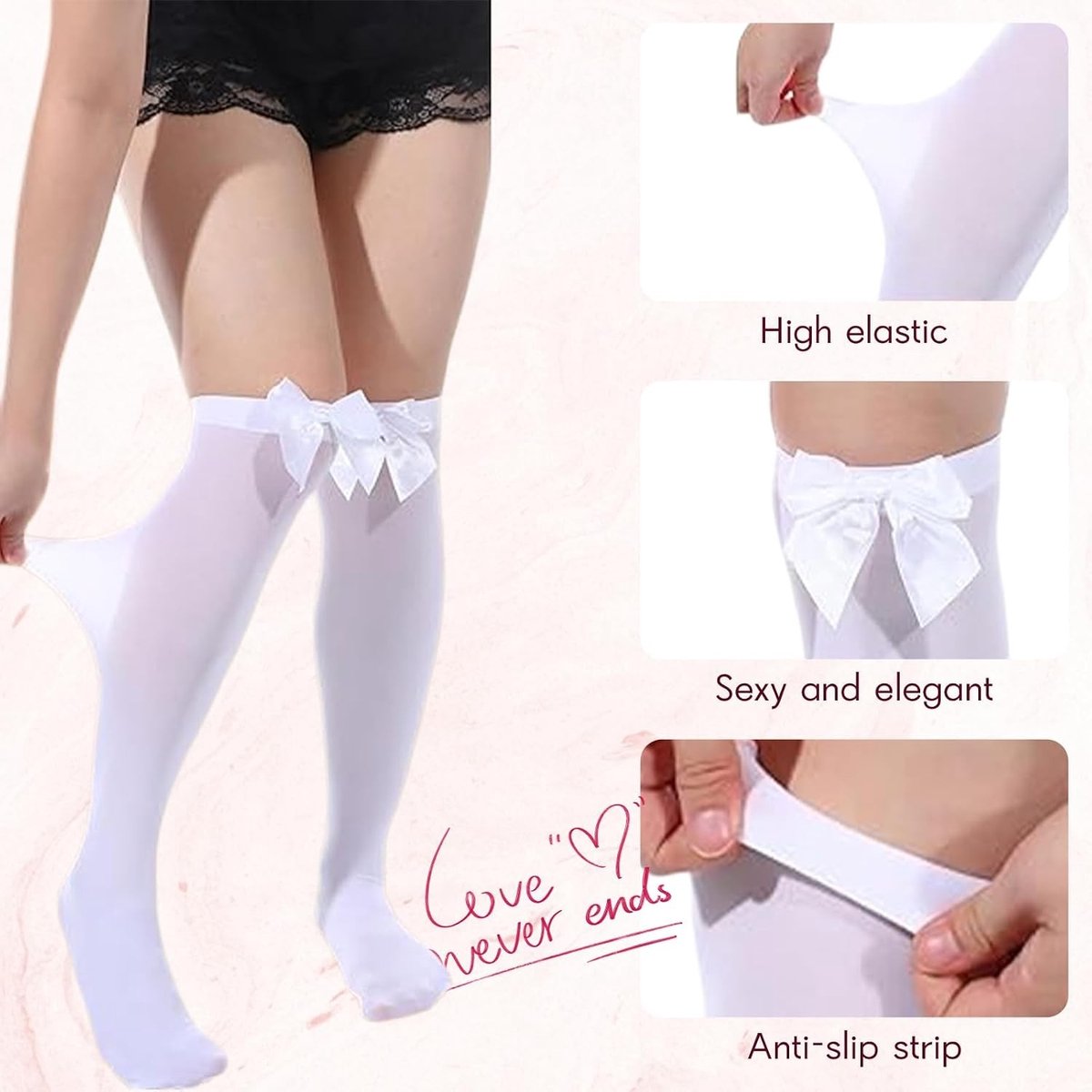 Elegante Overknee Kousen voor Dames - 2 Paar Lange Kousen met Strikjes, Perfect voor Halloween en Kostuums, Ideaal voor Feestjes en Speciale Gelegenheden