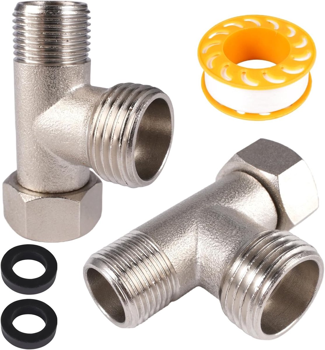 Set van 2 Drie-Weg Aansluitventielen, Messing 3/8 T-stuk Waterverbinding voor Toilet, Wasmachine en Douchearm, Flexibele Aansluitingen voor Efficiënte Waterafvoer