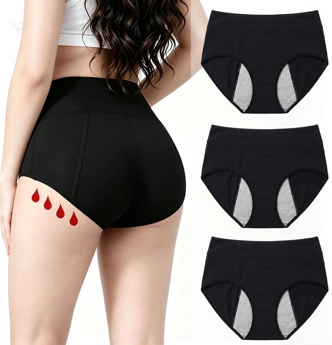 Menstruatieslips set van 3 - hoge taille - bamboevezel - wasbaar en ademend met hoge absorptie - ShopVlot