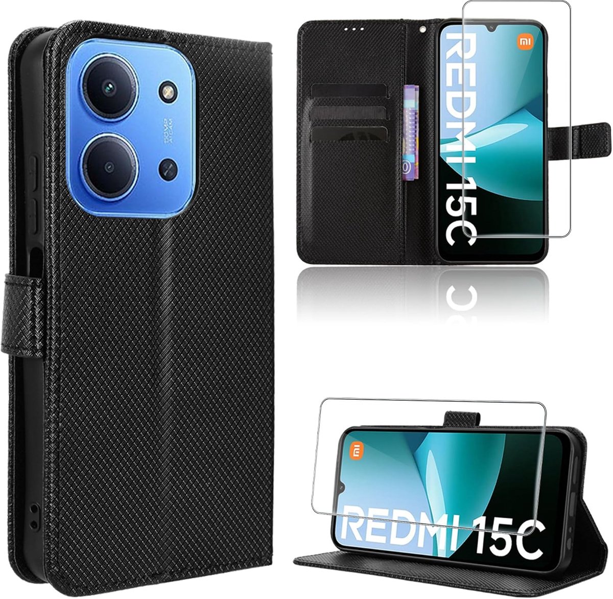 Beschermhoes voor Redmi 15C 4G/5G - Premium vezel - Met kaartslots - Schokbestendig - ShopVlot