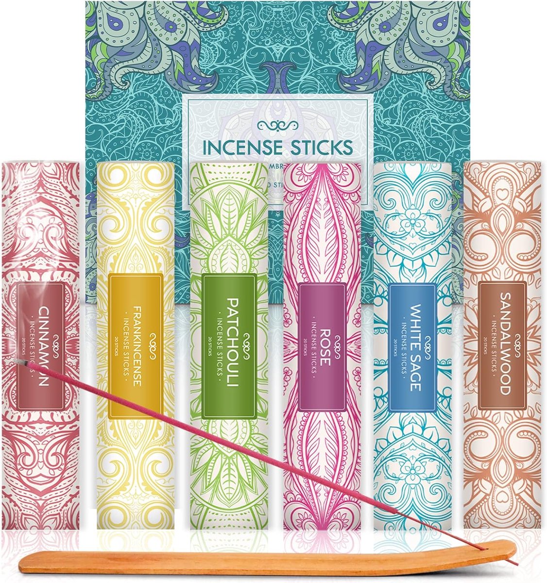 Wierookstokjes set van 120 - witte salie, sandelhout, wierook, kaneel, patchouli, rozen - ideale geur voor ontspanning - ShopVlot