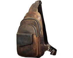 Le'aokuu Outdoor Casual Travel Hiking Tea Crossbody Chest Sling Bag Rig One Shoulder Strap Bag Backpack Men Leather - ShopVlot