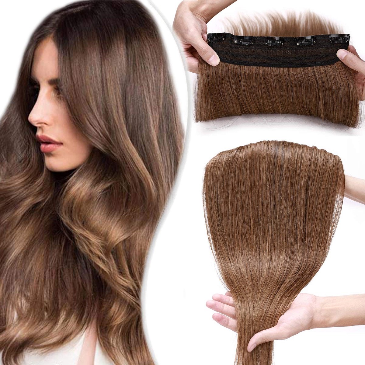 Solidchoice - Dikker Clip-in Haarstuk Menselijk Haar Lichtbruin 50cm