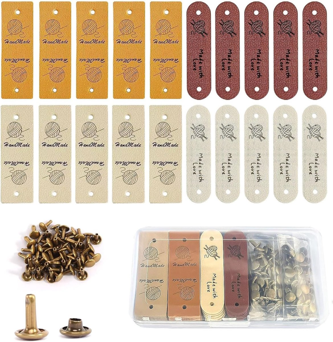 20pcs Handmade Labels For Sewing On 4 Designs Leather Labels To Sew On With 40 Rivets To Sew Embellishments On Caps - ShopVlot
