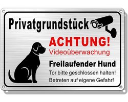 TAKULA Free Running Dog Sign, Video Surveillance, Private Ground, 30 x 20 cm, Here I Watch Dog Sign, Self-Adhesive - ShopVlot