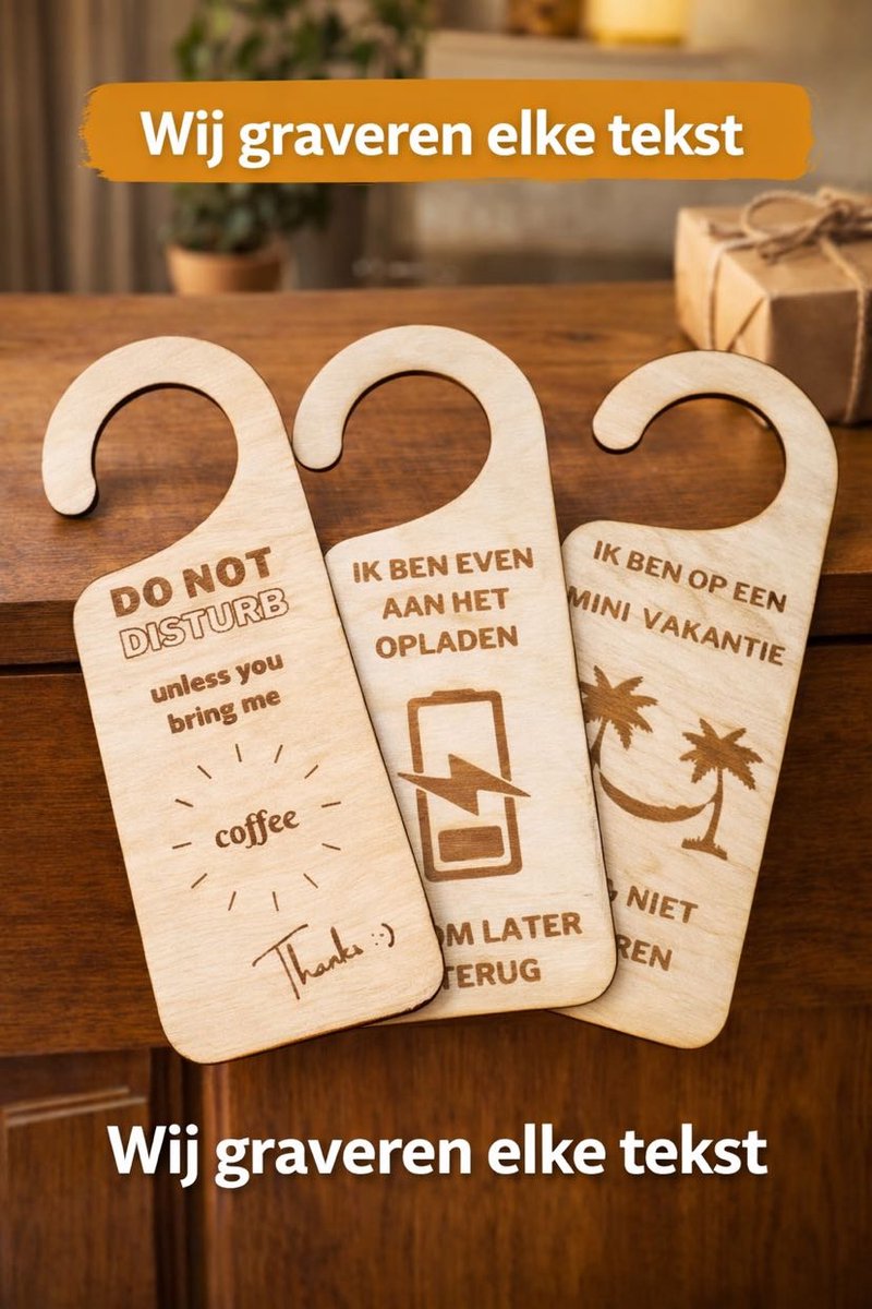 Deurhanger - Deurhanger met diverse teksten van hout- Deurhanger met eigen tekst