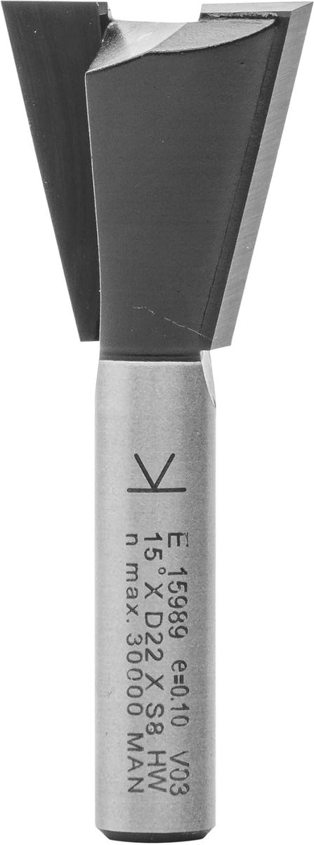 ENT 15989 Dovetail milling cutter , Carbide metal, Shank diameter (S) 8 mm, Fremameter (D) 22 mm, NL 22 mm, E 15°, SL - ShopVlot