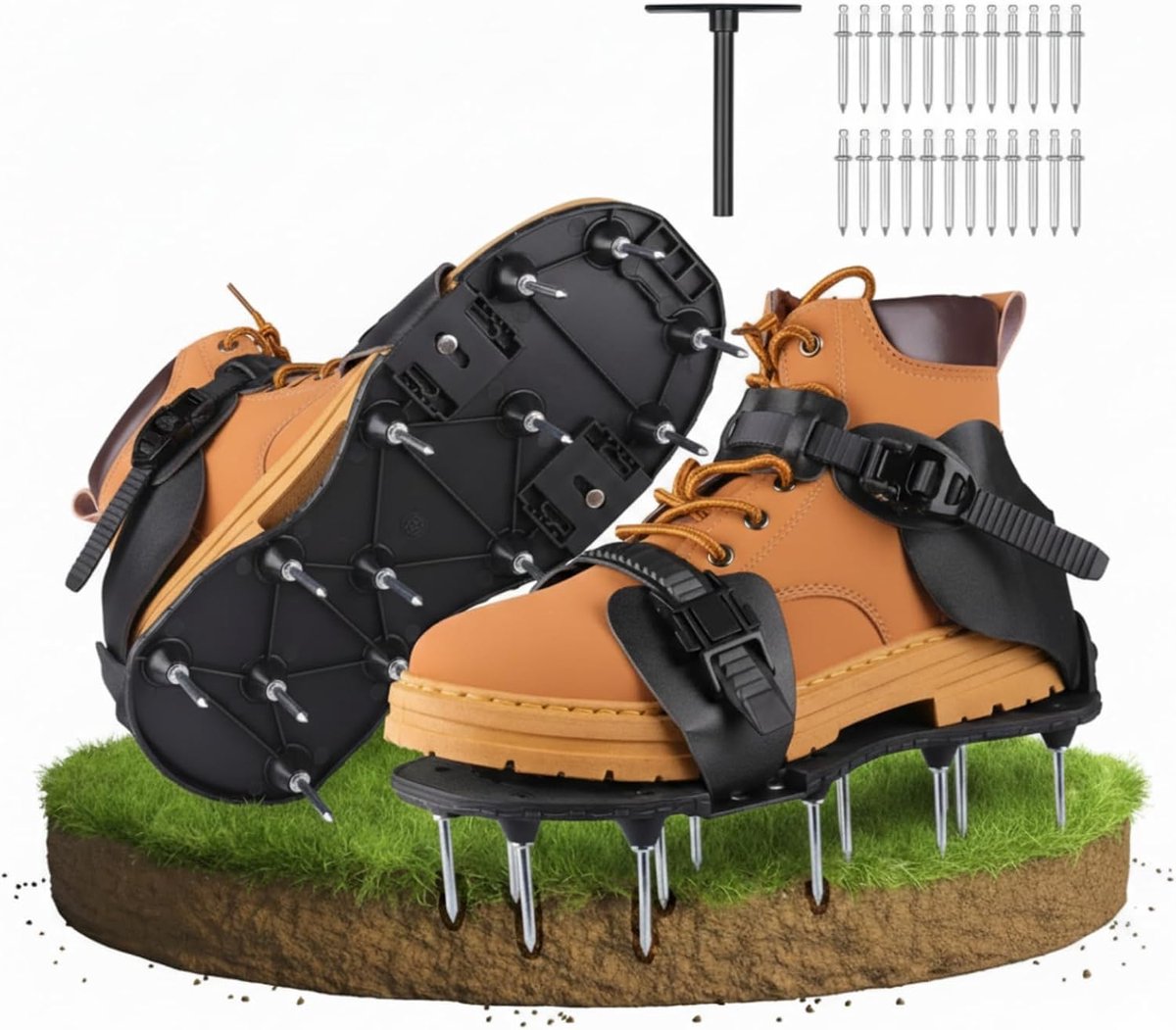 Schoenen met spikes voor gazonventilatie, tuinschoenen met 26 stalen punten en verstelbare riemen, ideaal voor - ShopVlot
