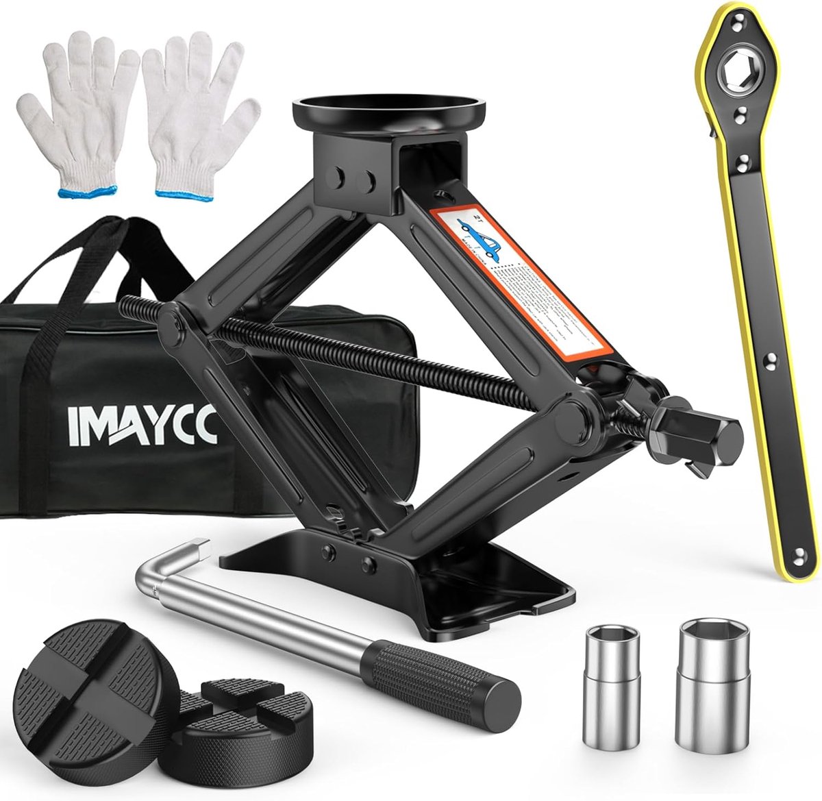 IMAYCC Wagenheber 2T/2000KG, Universal Scissor Jack for Car with Rubber Trailer, Portable Wrench, Car Emergency Kit - ShopVlot