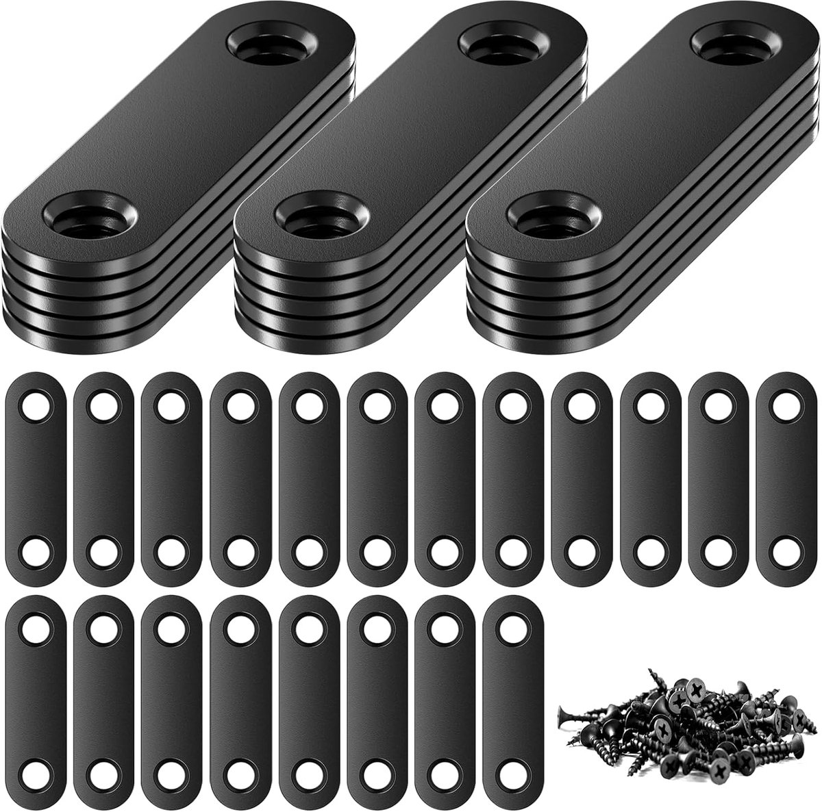 Flat Connectors, Black, 35 Pieces, Flat Connectors, Stainless Steel, Perforated Plate, Wooden Connector, Hole Plate - ShopVlot