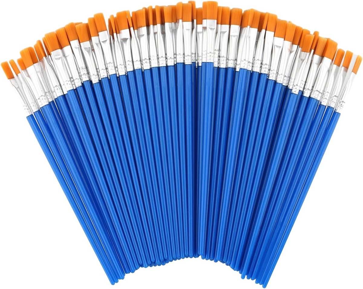 Kleine Penselen Set - Blauw/Oranje - 10 mm - Kunststof Handvat - Voor Beginners en Kunstenaars