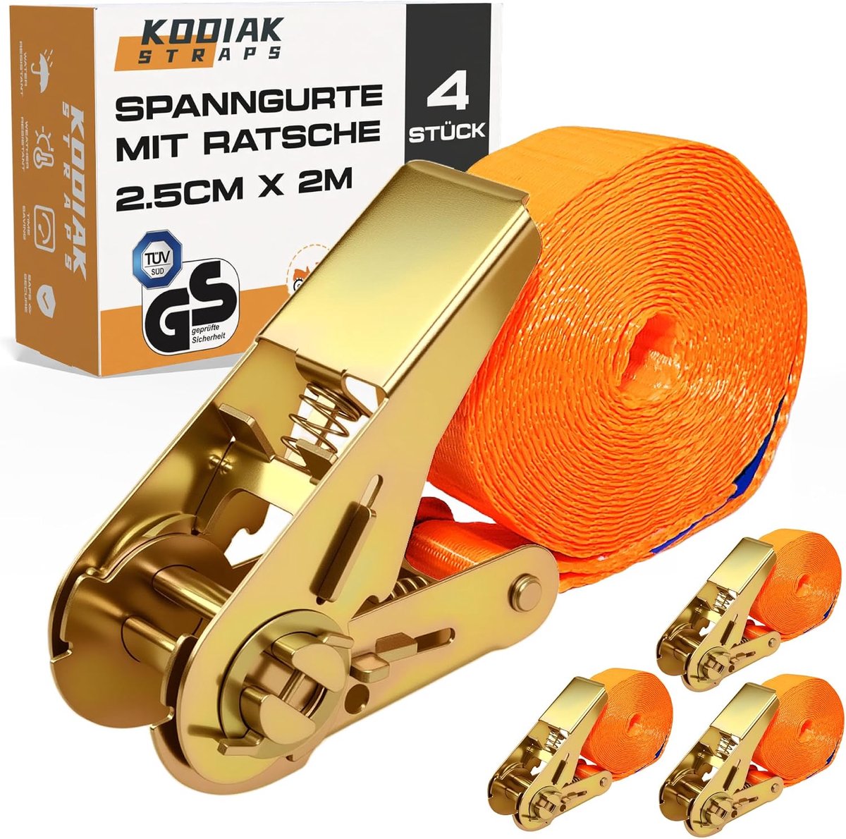 4 Pieces Ratchet Straps 2 m x 1000 kg with Ratchet Clasp - 25 mm Lashing Straps with Ratchet - ShopVlot